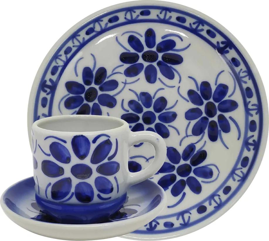Jogo de Chá e Café em Porcelana Azul Colonial 18 peças