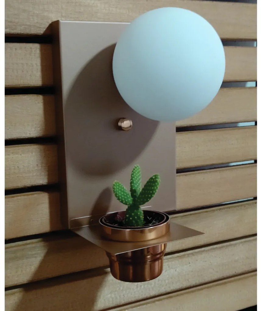 Arandela Nature Vertical Com Porta Mini Vaso 12X25Cm Globo Ø10Cm 01Xg9... (BRANCO / COBRE BRILHO)