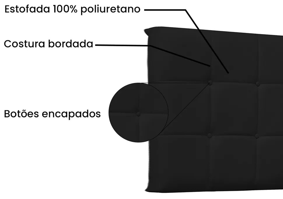 Cabeceira Painel Verona Para Cama Box Solteiro 90 cm Corino Preto - D'Rossi