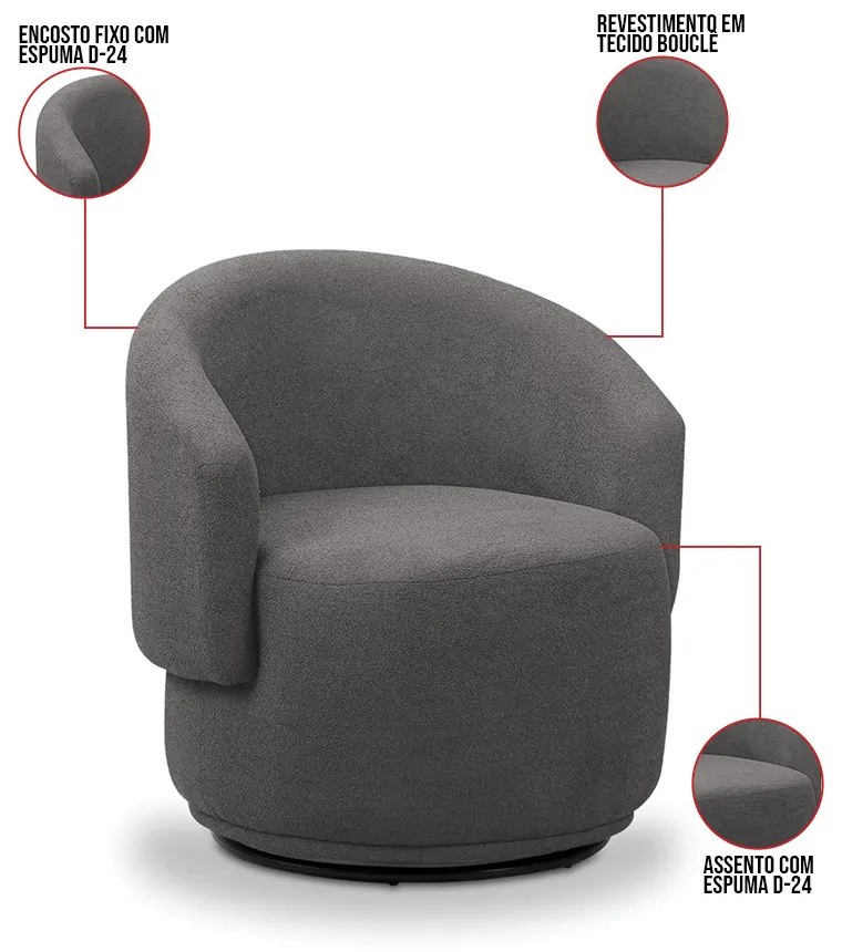 Poltrona Decorativa Orgânica Névoa Bouclê Cinza Escuro E03 - D'Rossi
