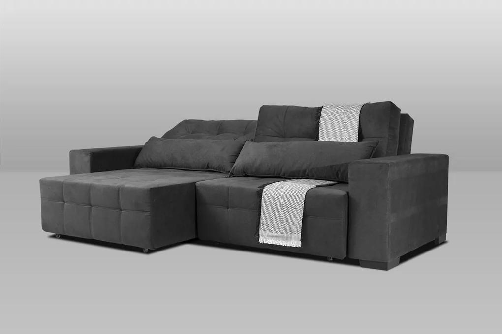 Sofá Retrátil, Reclinável e Cama com Molas New Confort 2,50 Tecido Suede Cinza - Moveis Marfim