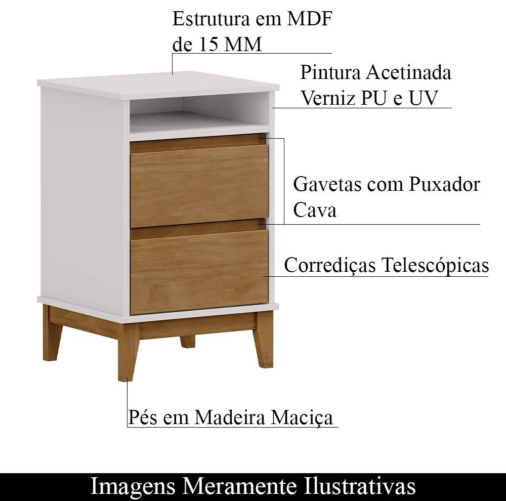 Mesa de Cabeceira Decorativa Every Madeira 2 Gavetas OffWhite/Freijó G74 - Gran Belo