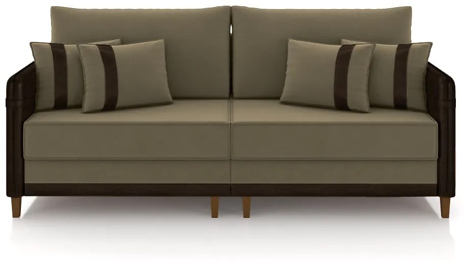 Sofá Living Montecarlo 3 Lugares Bipartido 232cm Pés em Madeira Veludo/PU Castor/Marrom G33 - Gran Belo