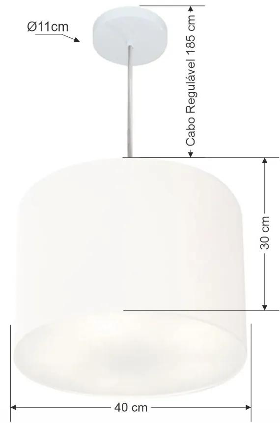 Lustre Pendente Cilíndrico Vivare Md-4216 Cúpula em Tecido 40x30cm - Bivolt - Branca - 110V/220V