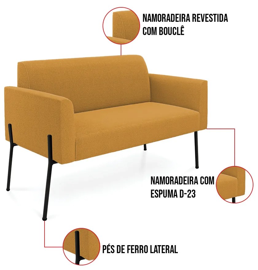 Namoradeira e Poltrona Pé Ferro Preto Marisa Bouclê D03 - D'Rossi - Mostarda