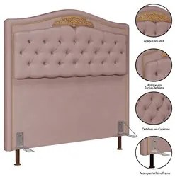 Cabeceira Cama Box Casal Queen 160cm com Tachas Imperial Veludo J02 Ro