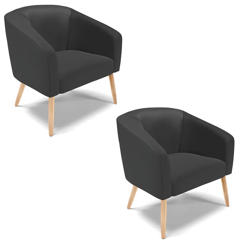 Poltrona Decorativa Pé Palito Natural Kit 2 Stella Sintético Preto D03 - D'Rossi