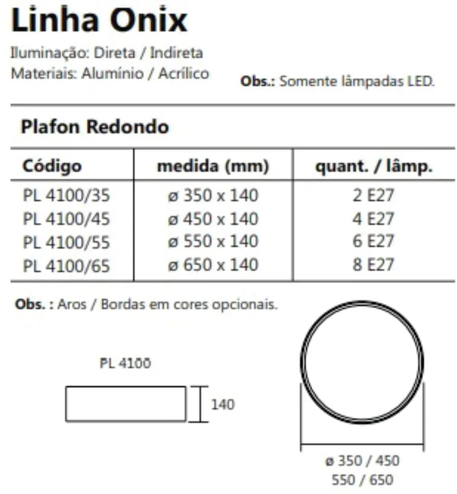 Plafon De Sobrepor Redondo Onix Ø35X14Cm 2Xe27 Aro Recuado / Metal E A... (CB-M - Cobre Metálico, CB-V - Cobre Escovado)