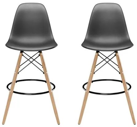 Kit 2 Banquetas Eames Polipropileno Preto Base Dsw Madeira - 75463 Sun House