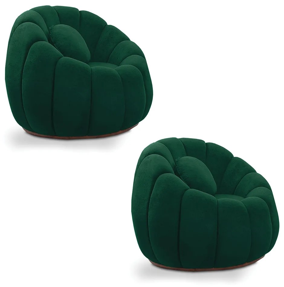 Kit 02 Poltronas Decorativa Orgânica para Sala Cloud Bouclê E03 - D'Rossi - Verde