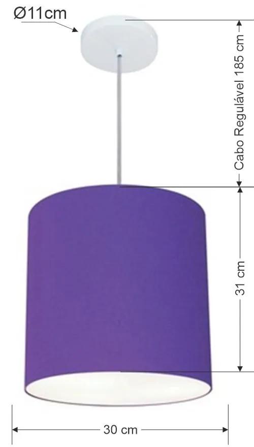 Lustre Pendente Cilíndrico Vivare Md-4036 Cúpula em Tecido 30x31cm - Bivolt - Roxo - 110V/220V