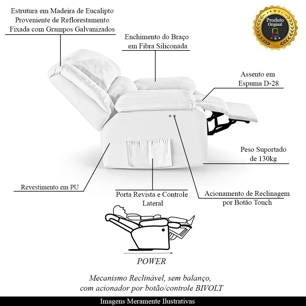 Poltrona do Papai Reclinável Melim Power Touch Sintético PU F FH1 - D'Rossi - Branco