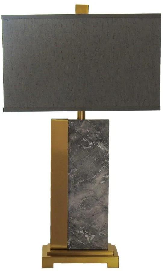 Abajur com Base em Metal Dourado e Mármore Cinza Jungla com Cúpula - 74×44×23cm