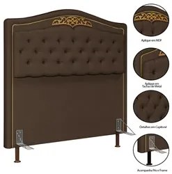 Cabeceira Cama Box Casal 140cm com Tachas Imperial Veludo J02 Chocolat