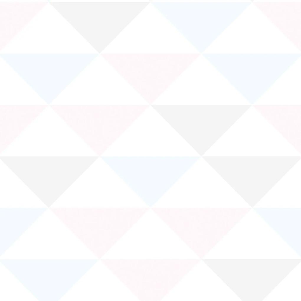 Adesivo de parede triângulo rosa azul cinza e branco