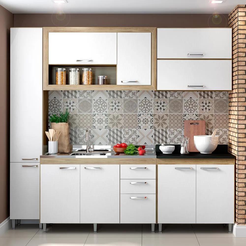 Cozinha Compacta 10 Portas Com Balcão Tampo Pt 5704 Branco/Argila - Multimóveis