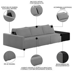 Sofá Ilha Modular Living com Puff 312cm Georgia K04 Bouclê Grafite/Pre