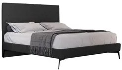 Cama Casal King com Cabeceira 199cm Pés Metálicos Elisa S05 Linho Pret