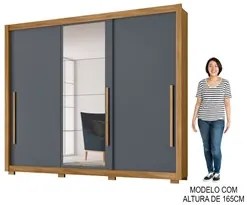 Guarda Roupa Casal 3 Portas de Correr e Espelho 270cm Monet M07 Freijó