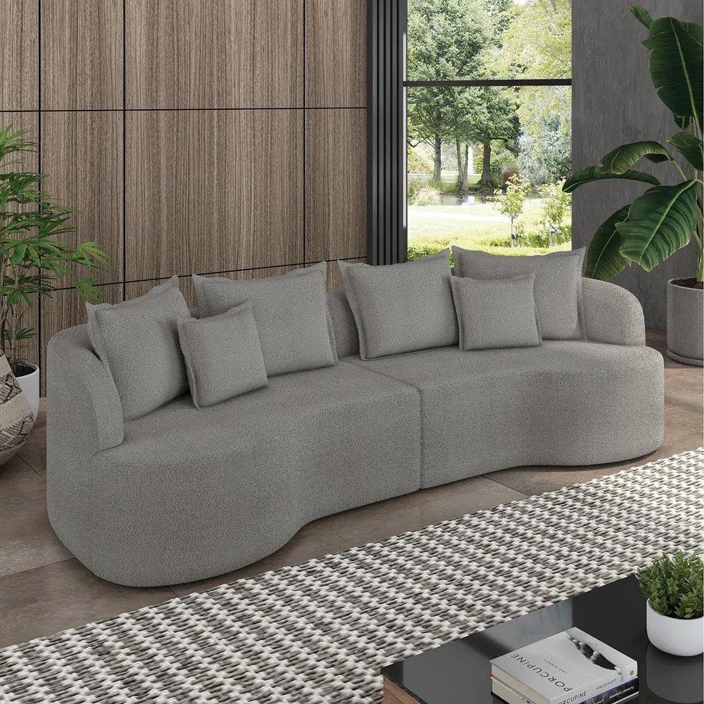 Sofá 3 Lugares Orgânico Living 210cm Mersa Bouclê Cinza K01 - D'Rossi