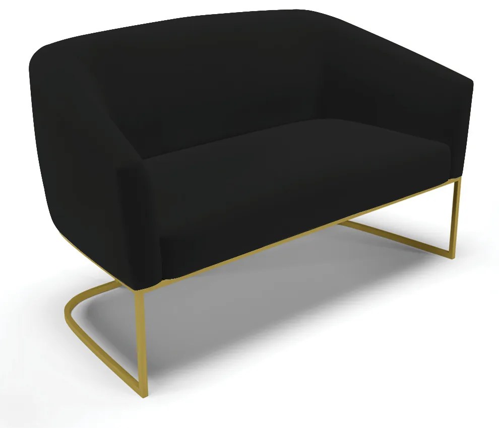 Namoradeira e 2 Poltronas Industrial Dourado Stella Linho Preto D03 - D'Rossi