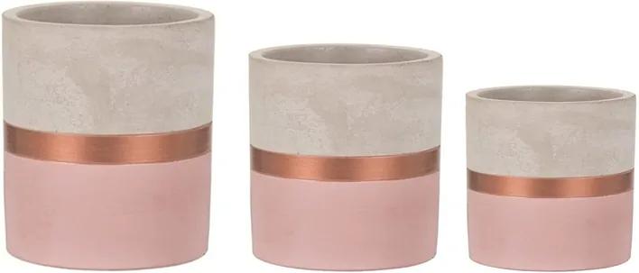 Conjunto 3 Vasos Rosa e cobre em cimento Mart