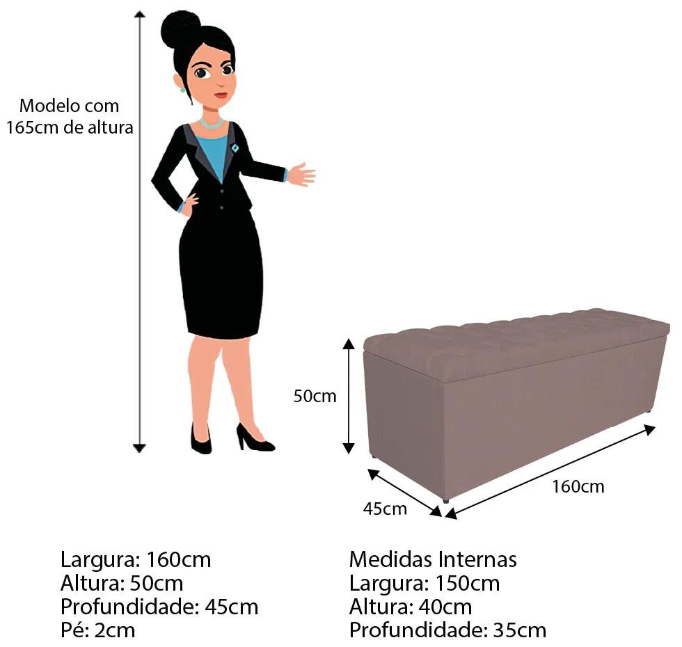 Calçadeira Estofada Liverpool 160 cm Queen Size Linho Rosê - ADJ Decor