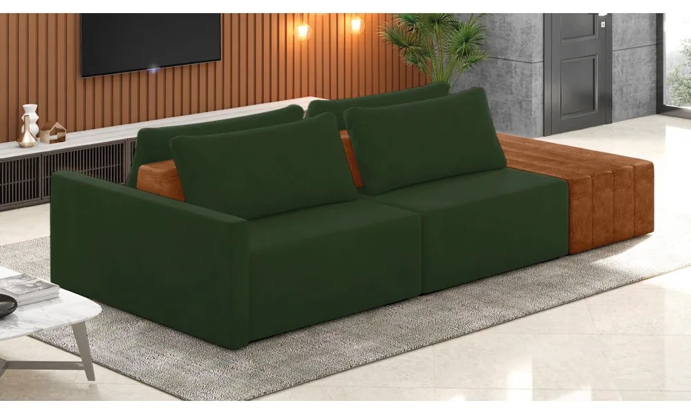 Sofá Ilha 2 Lugares Living 232cm Modulado para Sala Lary Veludo Verde K01 - D'Rossi