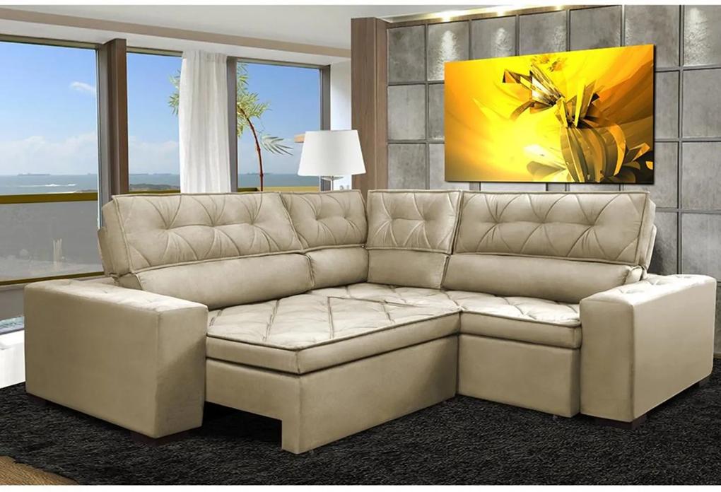 Sofa de Canto Retrátil e Reclinável com Molas Cama inBox Austin 2,20m x 2,20m Suede Velusoft Bege
