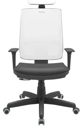 Cadeira Office Brizza Tela Branco Com Encosto Assento Vinil Preto RelaxPlax Base Standard 126cm - 63676 Sun House