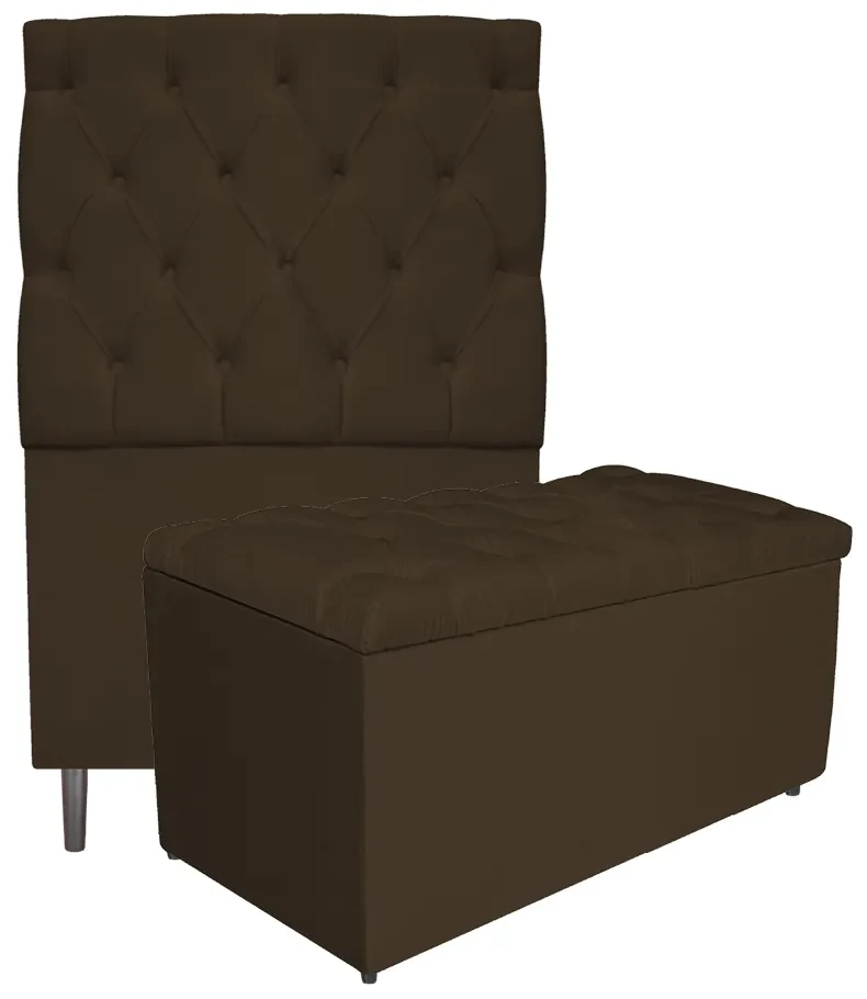 Kit Cabeceira e Calçadeira Liverpool 90 cm Solteiro Suede Marrom - ADJ Decor