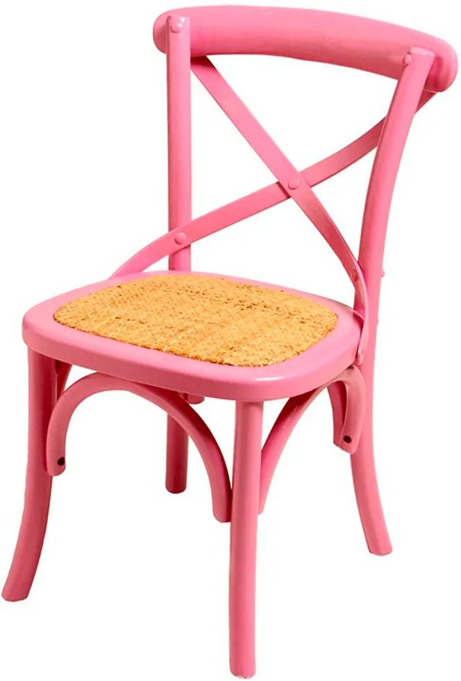 Mini Cadeira Paris Pink de Madeira sem Braço e Assento de Rattan