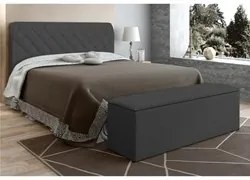 Cabeceira Cama Box Casal 140cm com Calçadeira Baú Paris Veludo Cinza -