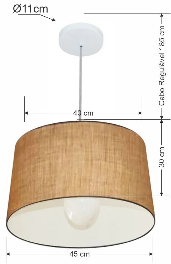 Lustre Pendente Cone Vivare Md-4241 Cúpula em Tecido 30/45x40cm - Bivolt