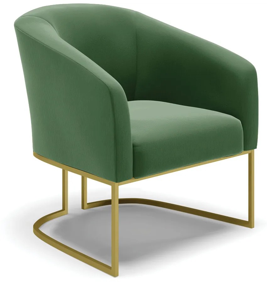 Sofá Namoradeira e Poltrona Industrial Dourado Stella Suede D03 - D'Rossi Verde