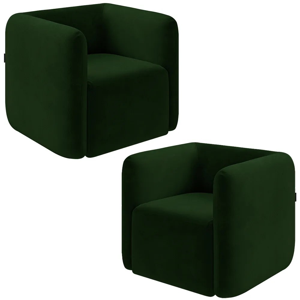 Kit 2 Poltronas Decorativas Sala de Estar Trinidad Base Fixa Veludo Verde G33 - Gran Belo