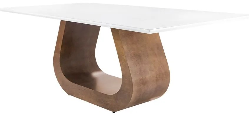 Mesa De Jantar Design com Vidro 200x100 cm Canto Moeda Branca - Wood Prime 38094
