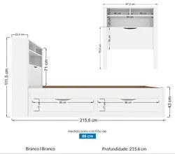 Cama Solteiro Baú Com Nicho 2 Gavetas Invicta Branco - Santos Andirá