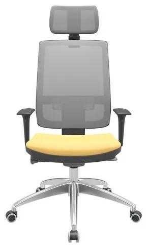 Cadeira Office Brizza Tela Cinza Com Encosto Assento Vinil Amarelo Autocompensador 126cm - 63241 Sun House
