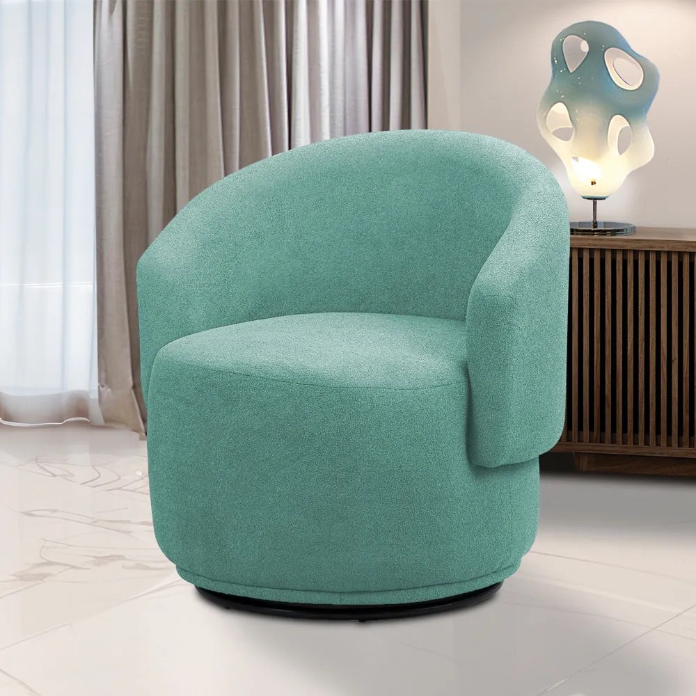 Poltrona Decorativa Orgânica Giratória Névoa Bouclê Azul Turquesa E03 - D'Rossi