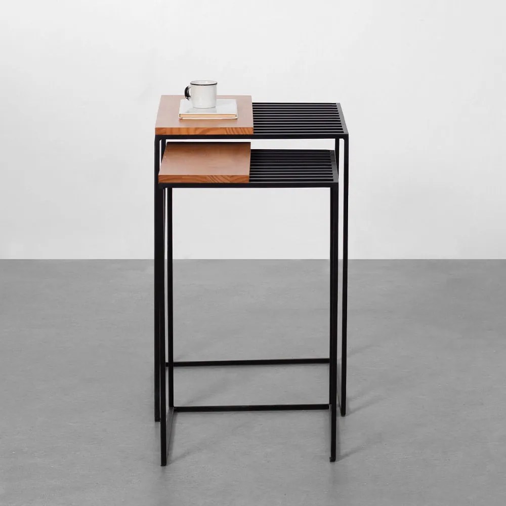 Conjunto com 2 Mesas Laterais Tak - Preto e Tammi