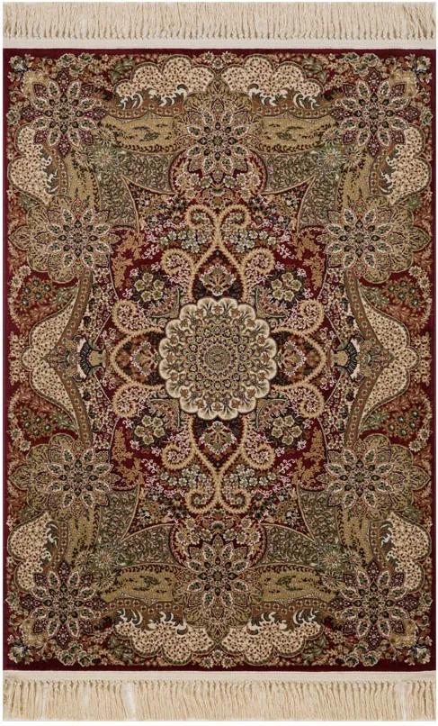 Tapete Persa Isfahan Vermelho com Detalhes Florais - 57x90cm