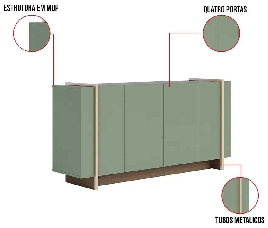 Aparador Buffet 4 Portas Oliwia 160 cm Sala Jantar Verde Pistache/Amêndoa H01 - D'Rossi