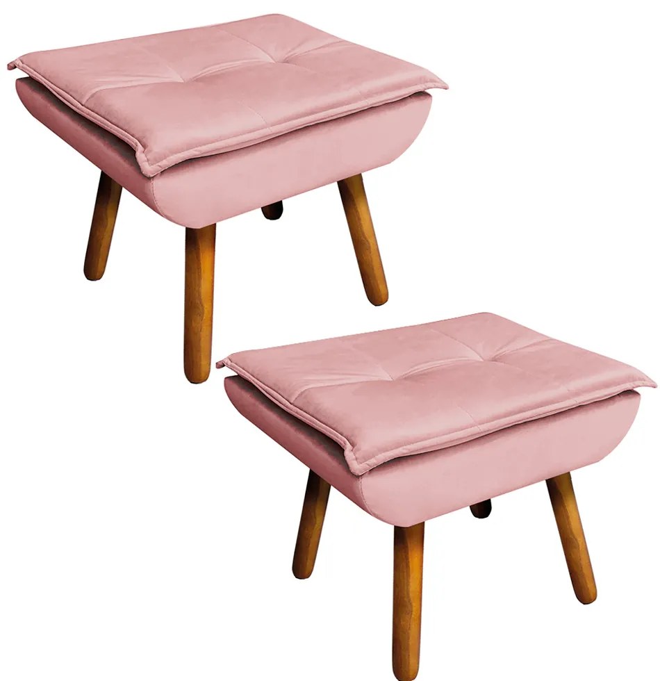 Puff Banqueta Decorativo Pé Palito Kit 2 Opala Veludo Rosê D03 - D'Rossi