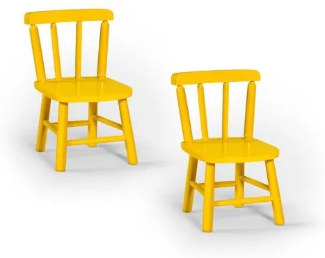 Kit 2 Cadeiras Infantis Torneadas em Madeira Uva Japão/ Tauari com Acabamento em Verniz - Amarelo