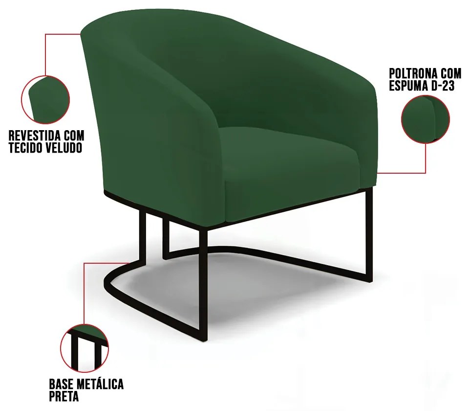 Cadeira Sala de Jantar Base Industrial Preto Stella Veludo D03 - D'Rossi - Verde