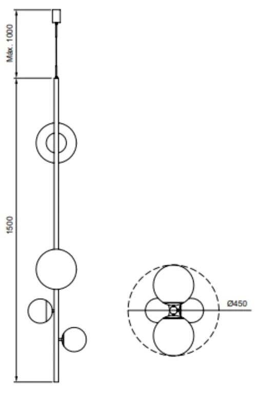 Pendente Organic Vertical Ø45X150Cm Alumínio E Globo Ø12Cm / Ø20Cm 1Xg... (AV-M - Avelã Metálico)