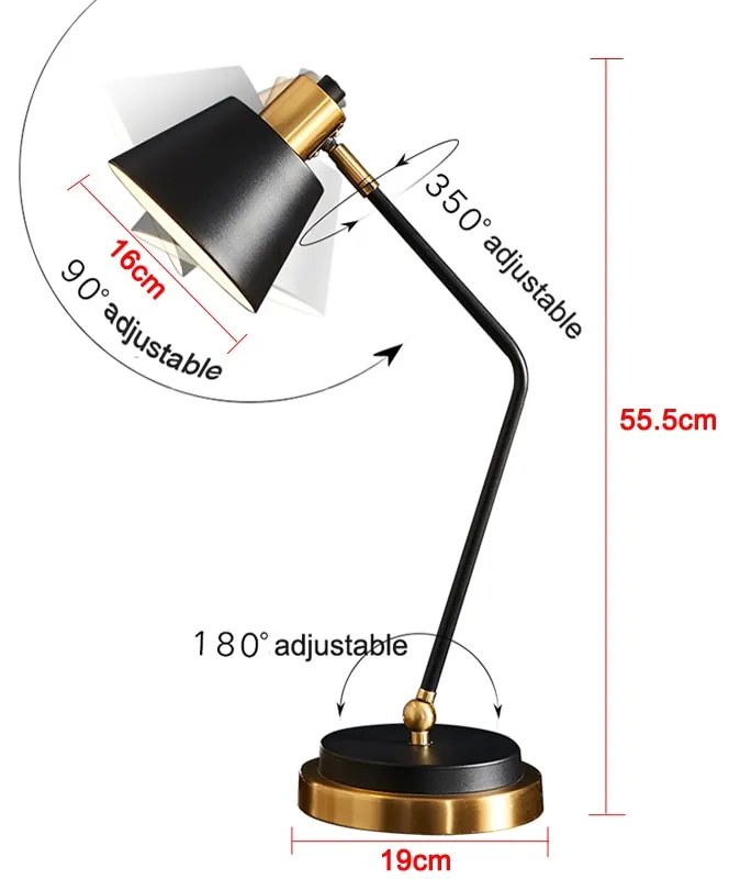 Luminária Moderno led ajustável lâmpada de mesa longo braço oscilante e27 candeeiro mesa cabeceira estudo escritório proteção para os olhos luzes leitura ue/eua plug - black - China | US Plug