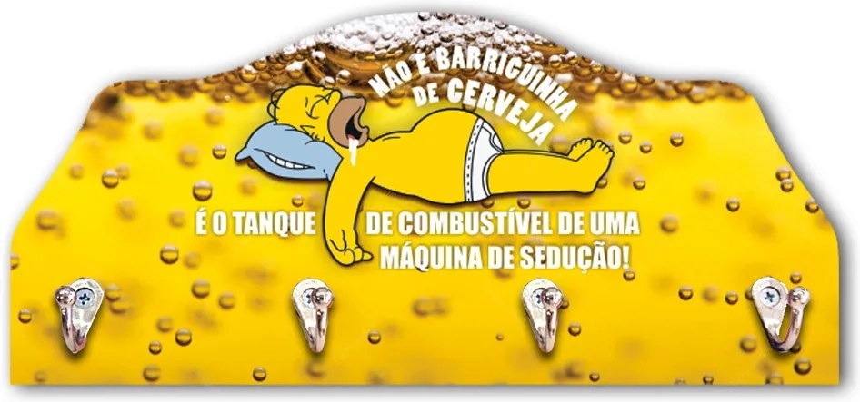Porta-Chaves Barriguinha de Cerveja Homer Amarelo - 4 Ganchos - em MDF