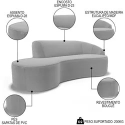 Sofá Living 2 Lugares 180cm Braço Direito Mozart D06 Bouclê Cinza - Mp